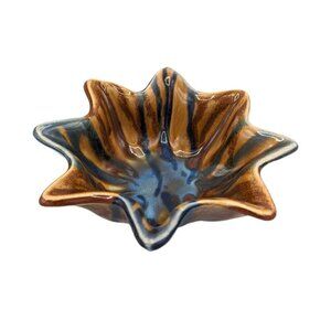 Full Moon Pottery Studio Drip Glaze Rustic Folk Art Stoneware Bowl 8 Pointed 10"